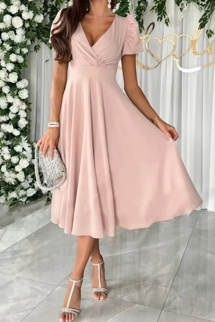 Women's A-Line V-Neck Puff-Sleeve Bridal Dress
