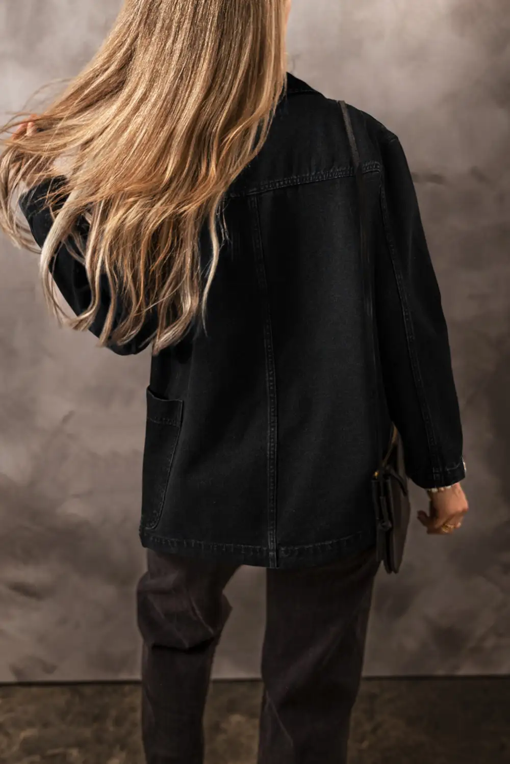 Lapel-Collar Collared Denim Pocketed Jacket