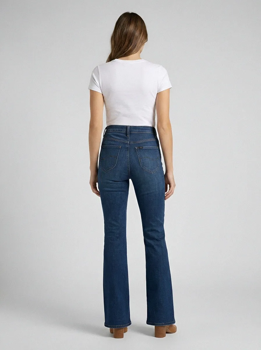 High-Waist Vintage-Wash Distressed Women's High-Waist Stretch Flare Jeans