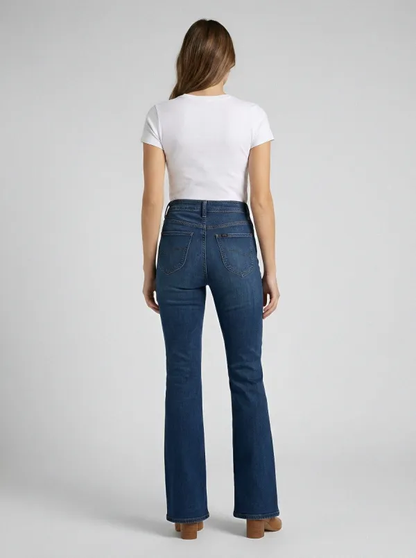 High-Waist Vintage-Wash Distressed Women's High-Waist Stretch Flare Jeans