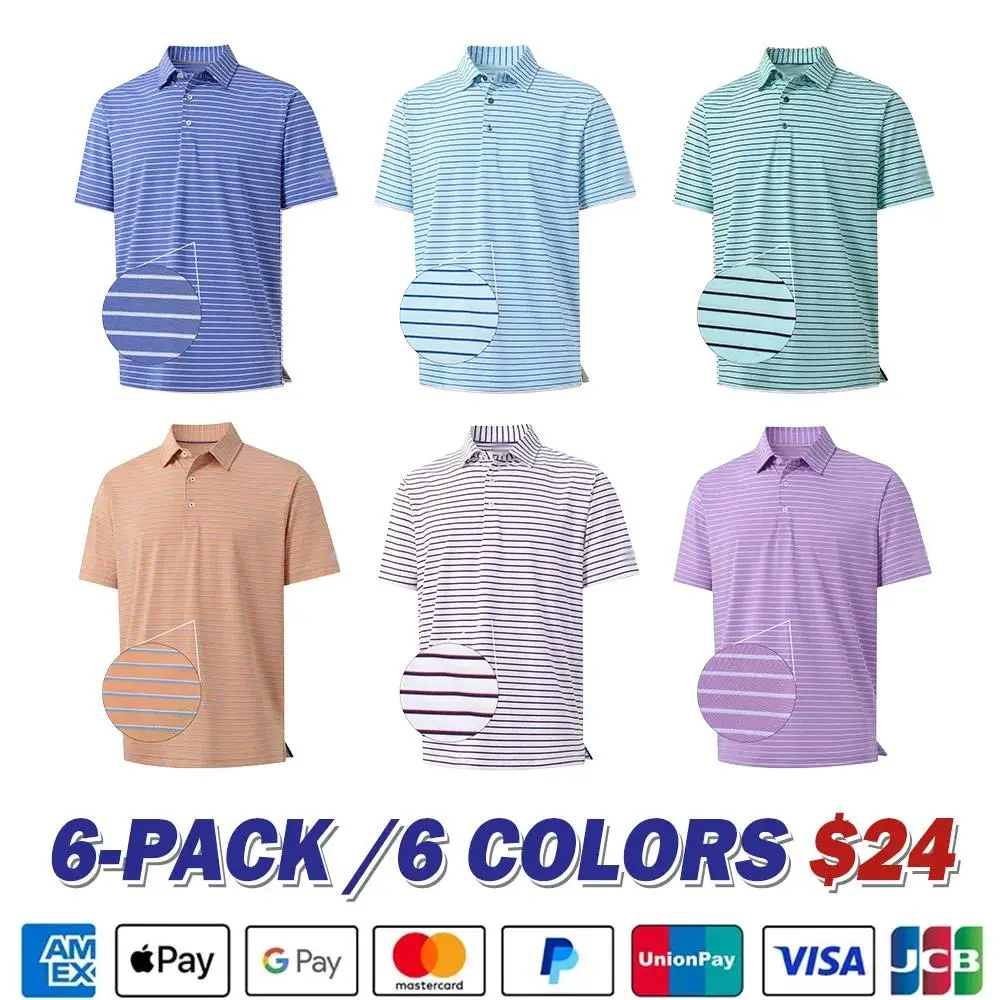 Men's Golf Striped Short Sleeve Polo Shirts Performance Comfortable Shirt