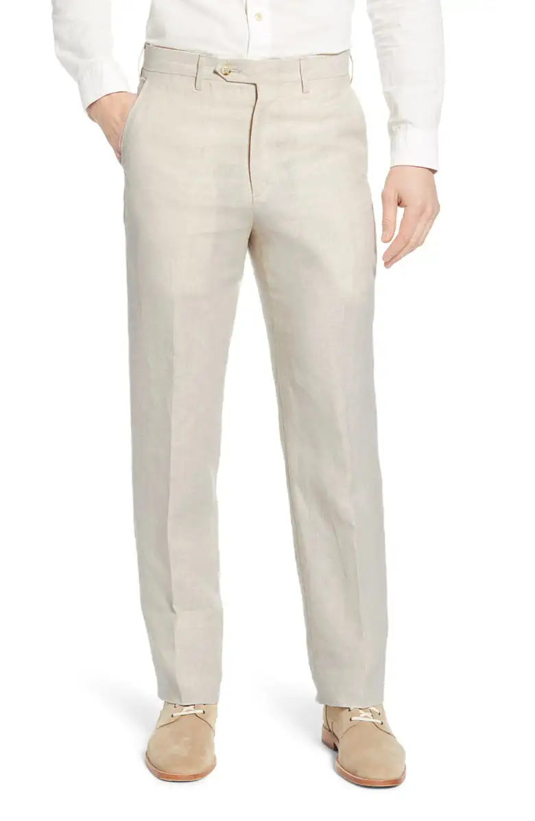 Linen Flat Front Regular Rise Traditional Fit Trousers