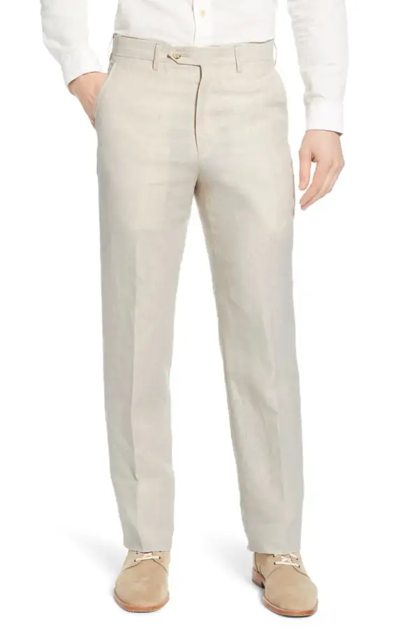 Linen Flat Front Regular Rise Traditional Fit Trousers