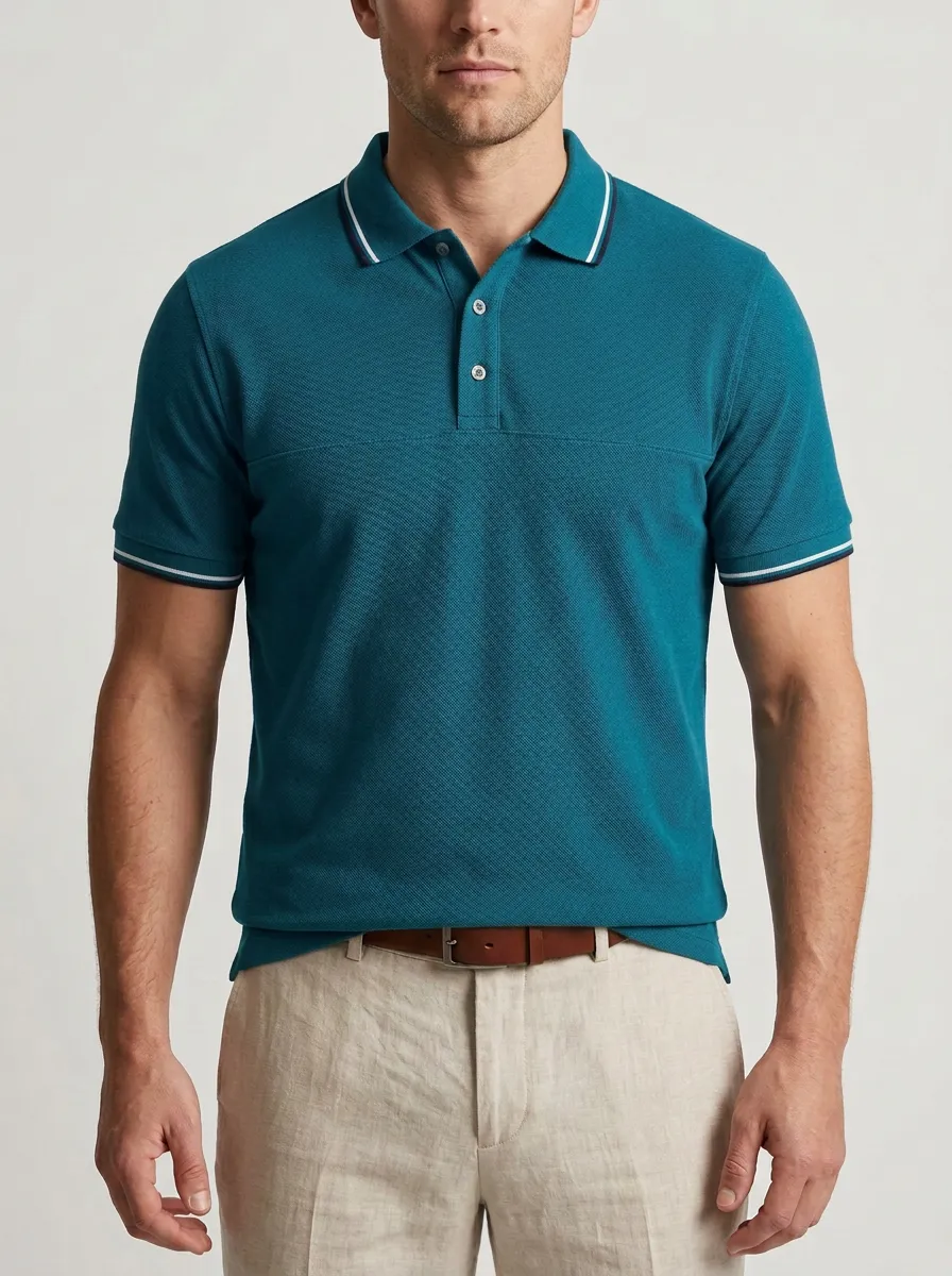 Men's Casual Grey Tipped Collar Cotton Polo Shirt