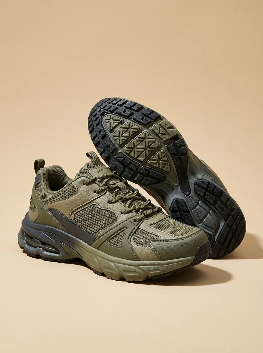 Outdoor-Inspired Tactical-Inspired Mesh-Panel Casual Sneakers