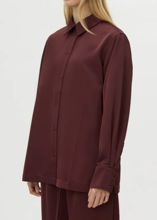 Burgundy Long Sleeve Satin Shirt