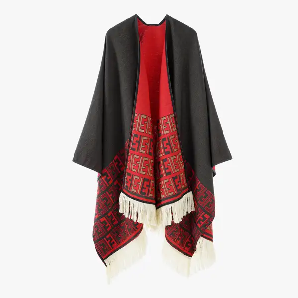 Reversible Jacquard Monogram Cape Wrap