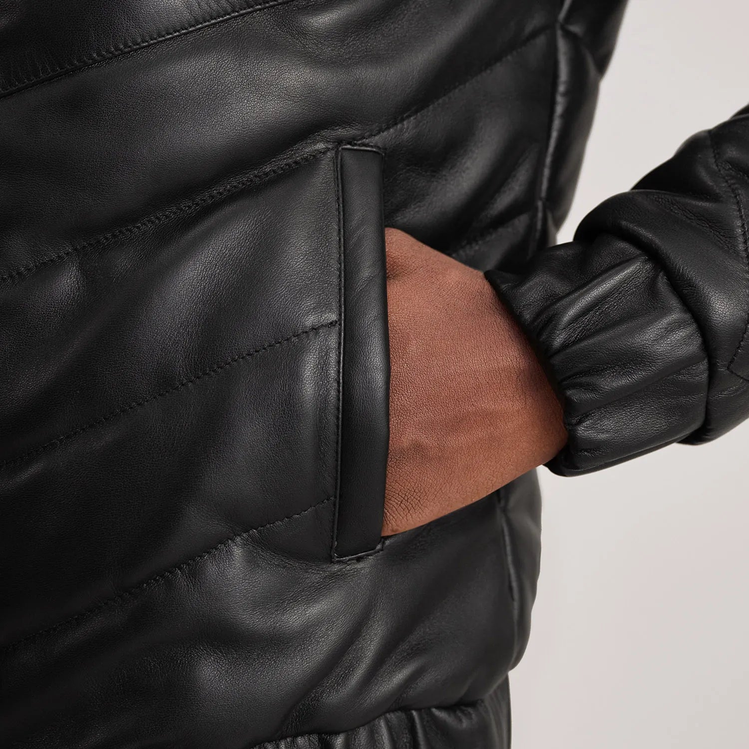 Men's Leather Puffer Jacket