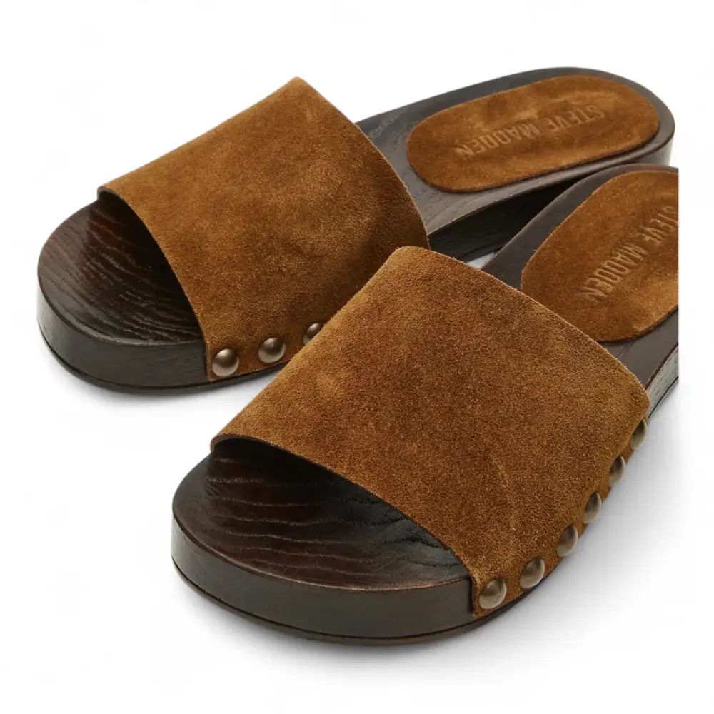 Cento Chestnut Suede Studded Slide Sandal