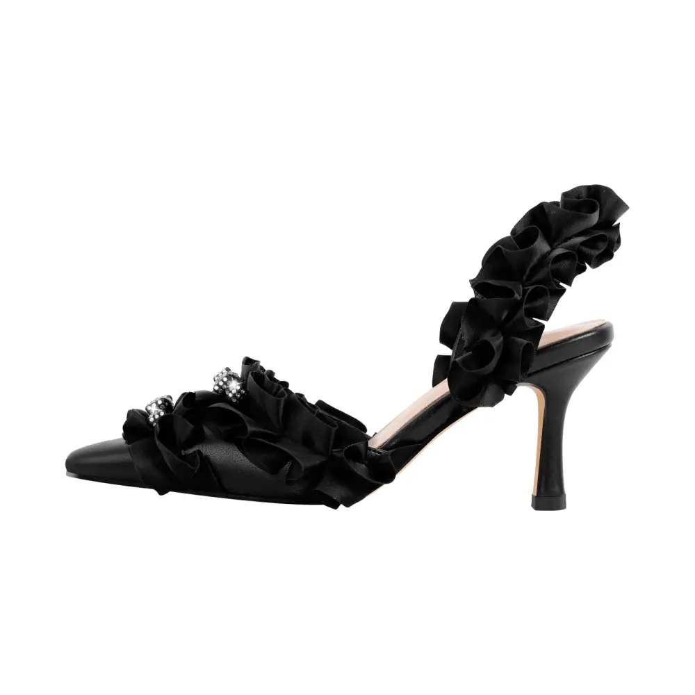 Polished Rhinestone Pointed Toe Stiletto Slingback Pumps