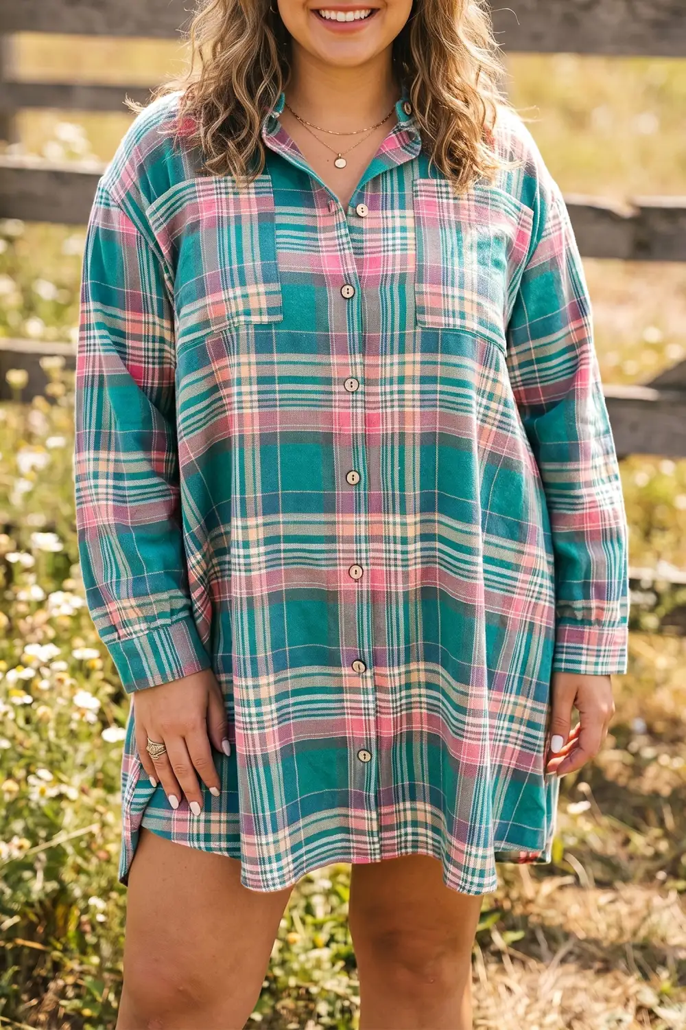 Women's Plaid V Neck Long Sleeve Shift Mini Dress