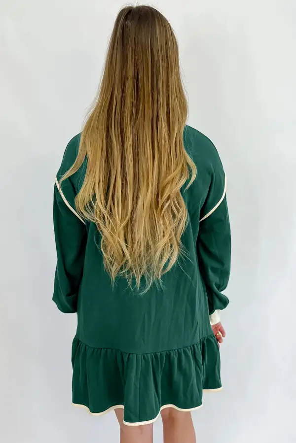 Zip Front Ruffle Long Sleeve Mini Dress