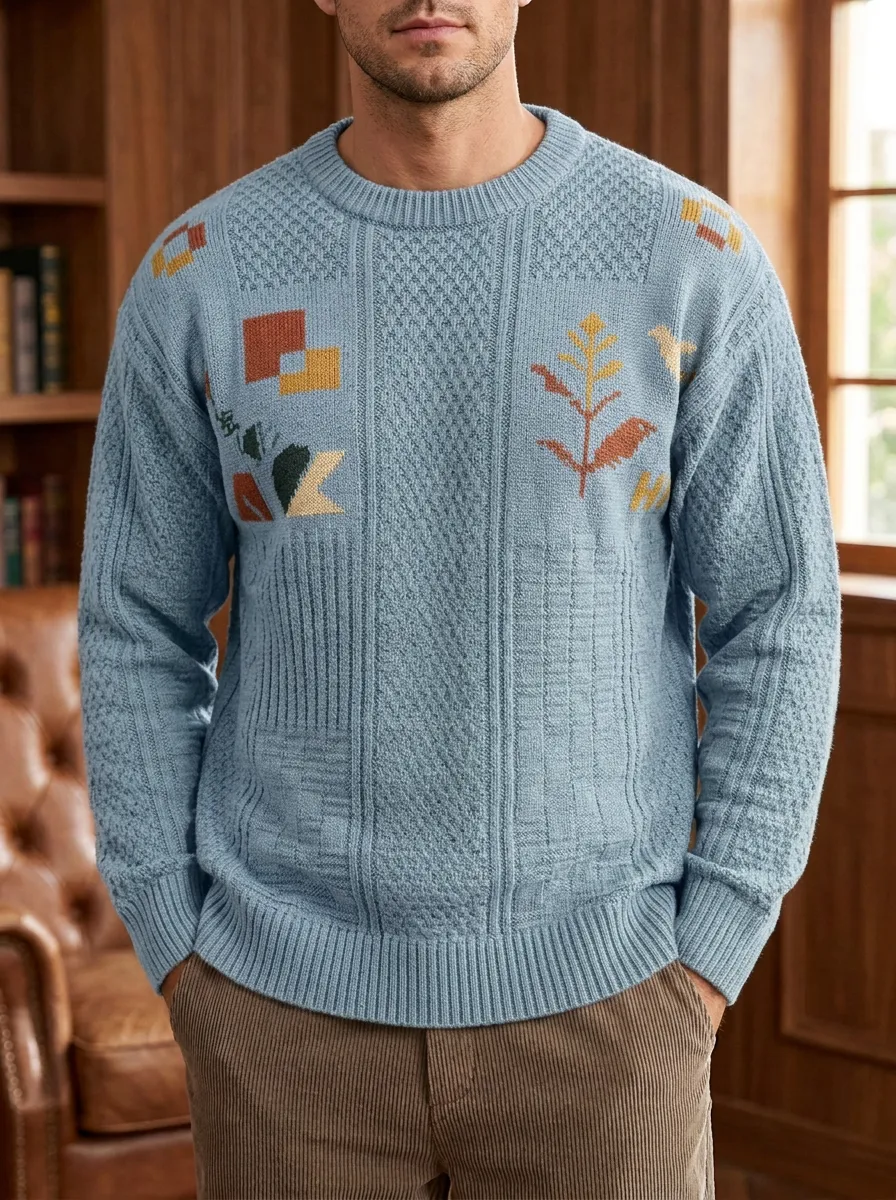 Men's Vintage Geometric Floral Sweater