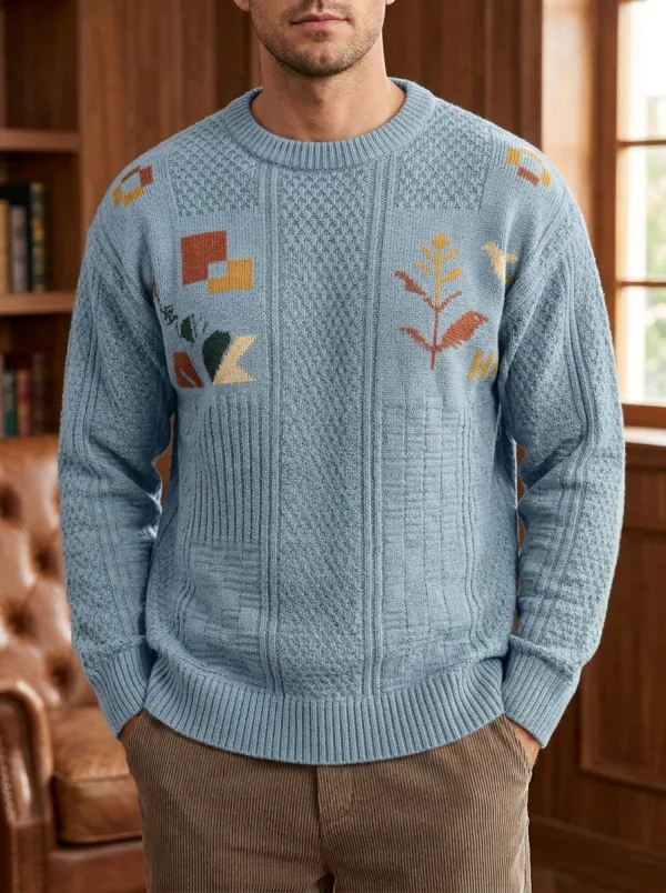 Men's Vintage Geometric Floral Sweater