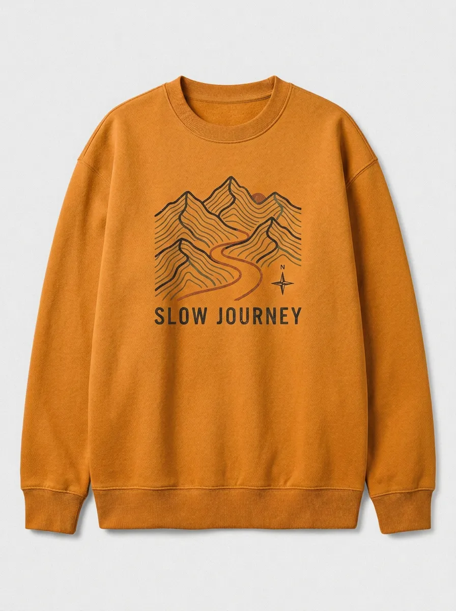 Unisex Outdoor Adventure Slow Journey Mountain Printed Sweatshirt