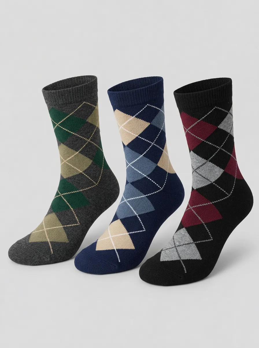 Men's Multi-Color Argyle Ribbed Crew Socks 3-Pack