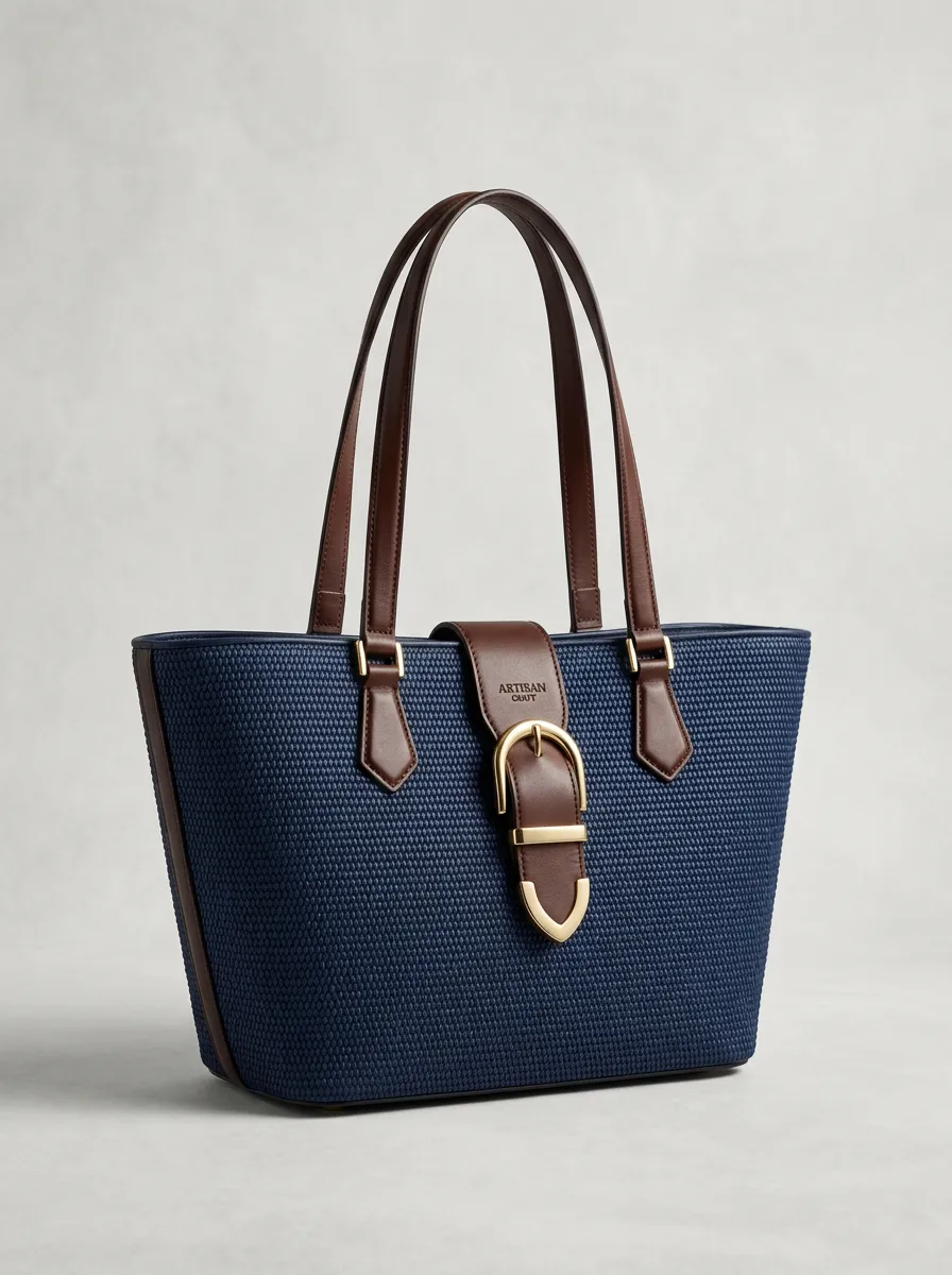 Woven Textured Buckle Women's Tote Bag