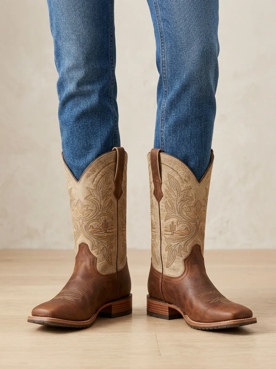 Unisex Western Cowboy Desert Cactus Embroidered Boots