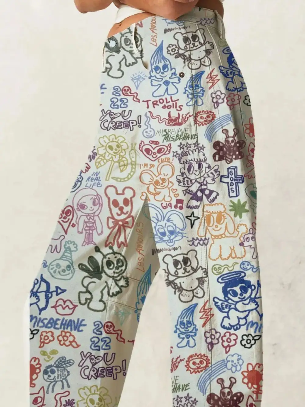 Buy Printed Wide Leg Jeans