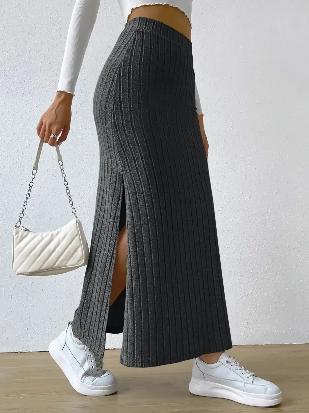 Knit Ribbed Maxi Skirt
