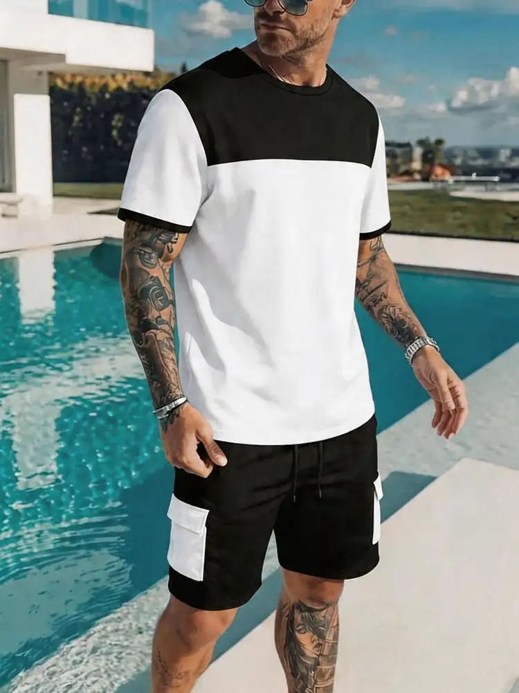 Casual Sporty Colorblock T-Shirt and Shorts Set
