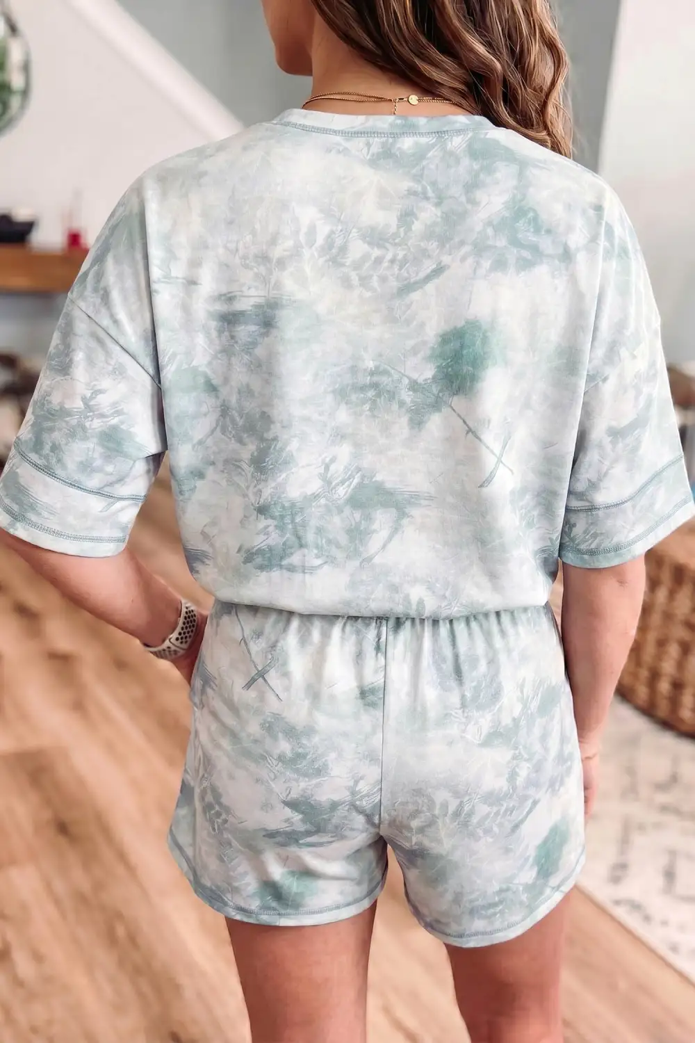 Women's Casual Camouflage Short Sleeve Elastic Waist Two Piece Set