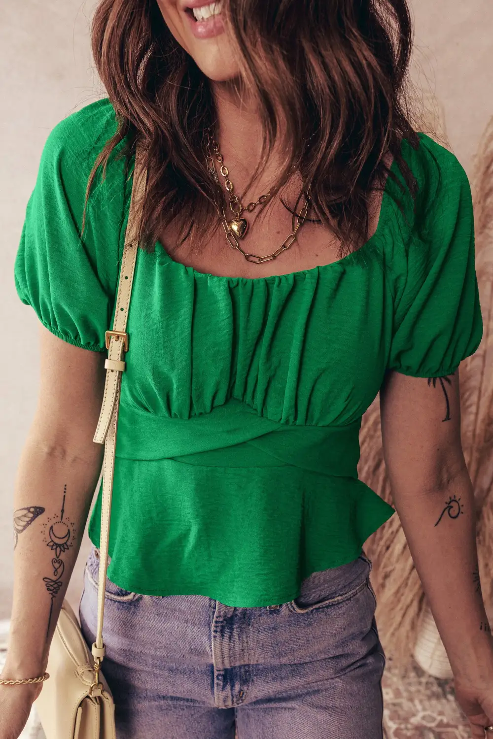 Women's Solid Short Sleeve Peplum Top