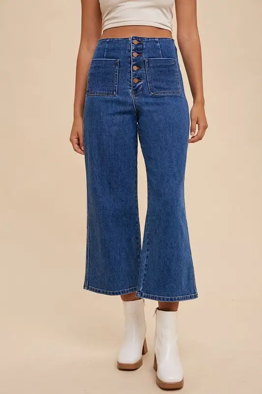 Sharp High Waist Button Denim Jeans