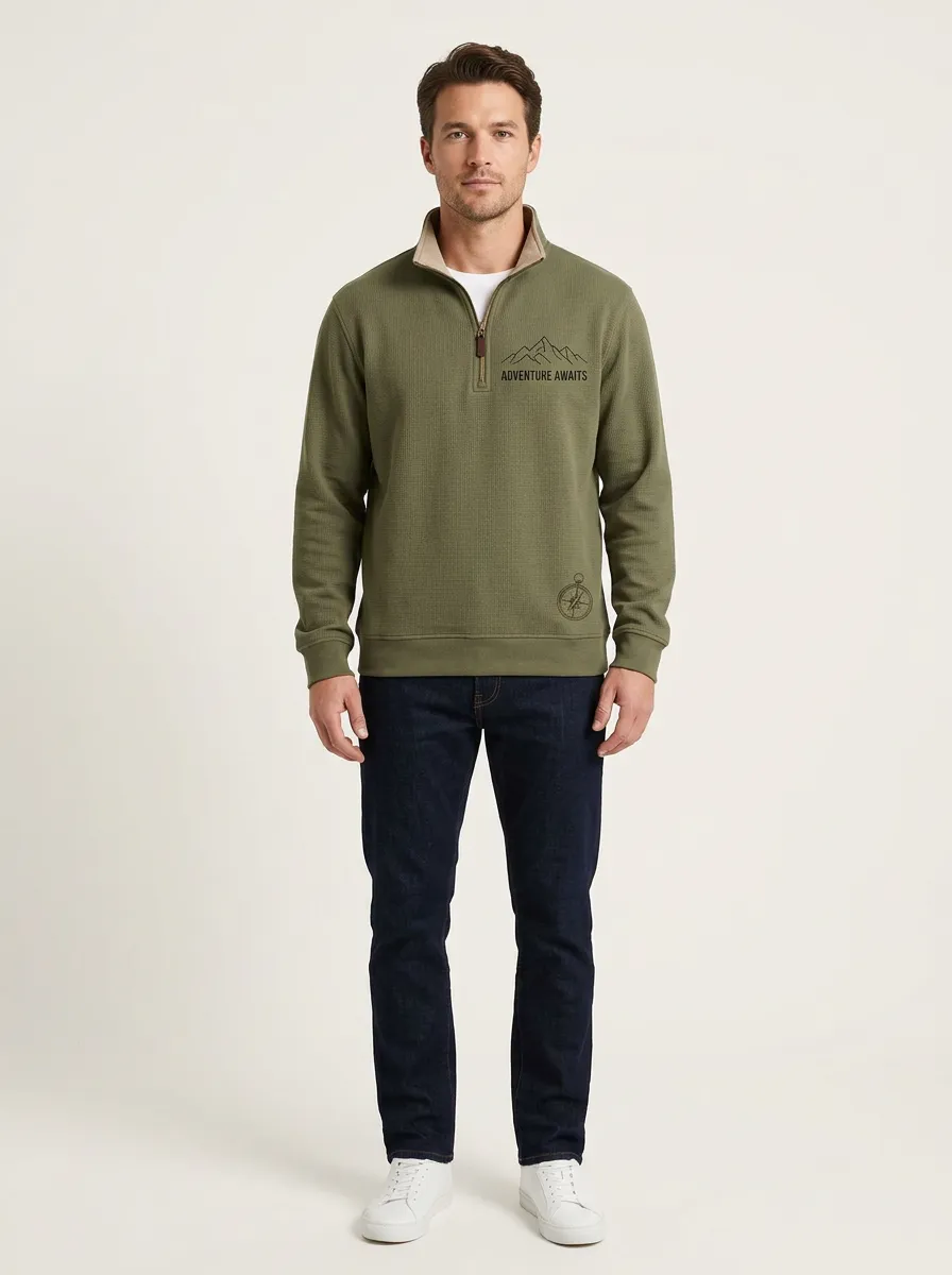 Men's Adventure Awaits Waffle Knit Quarter Zip Sweatshirt