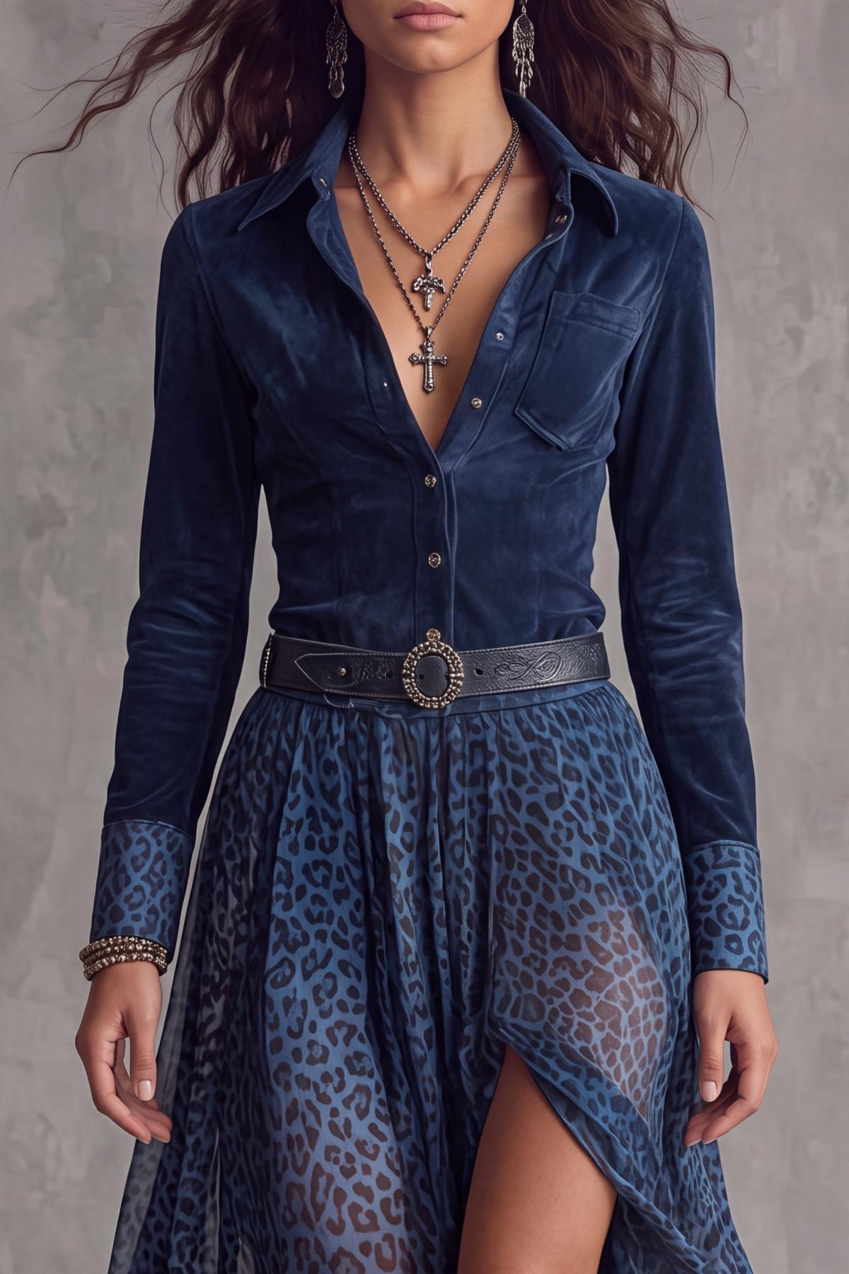 Button Front Leopard Pattern Printed Maxi Dress