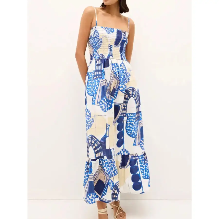 Printed Square Neck Cami Midi Dress