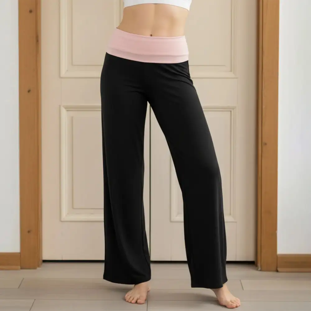Wide Leg Fold-over Contrast Color Pants