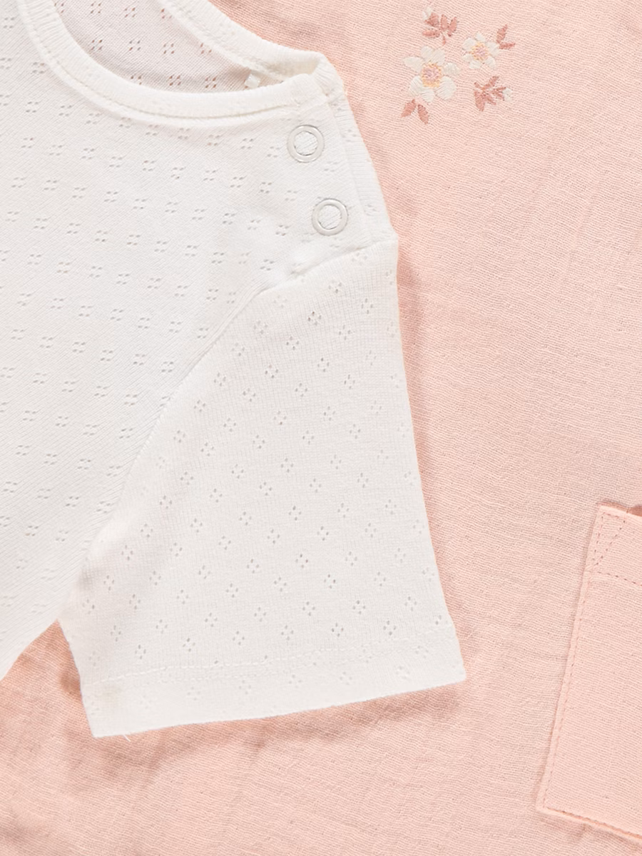 Pink Woven Romper with Pointelle T-Shirt Outfit detail 1