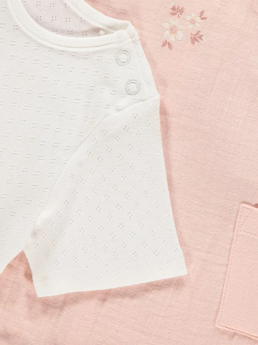 Pink Woven Romper with Pointelle T-Shirt Outfit