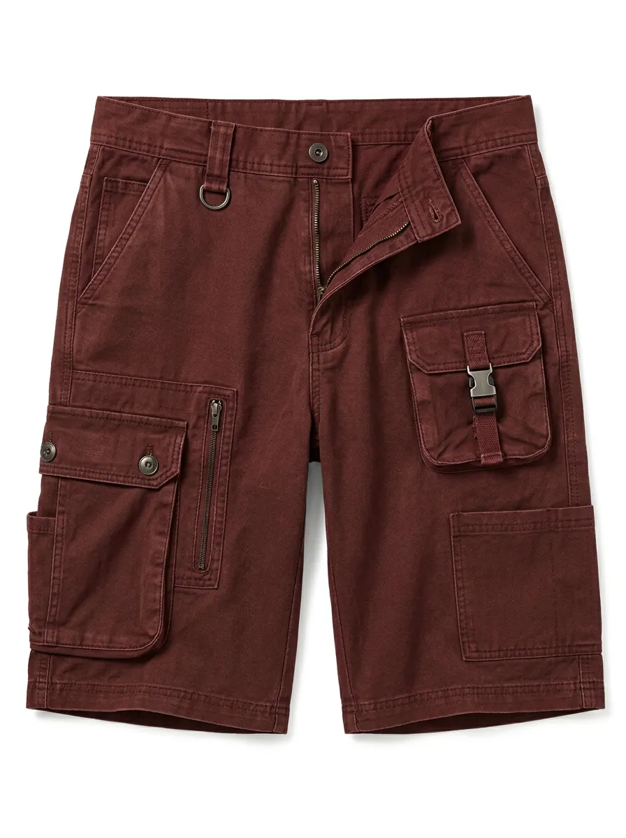 Men's Zip Cargo Pockets Buckle Pocket Cargo Shorts