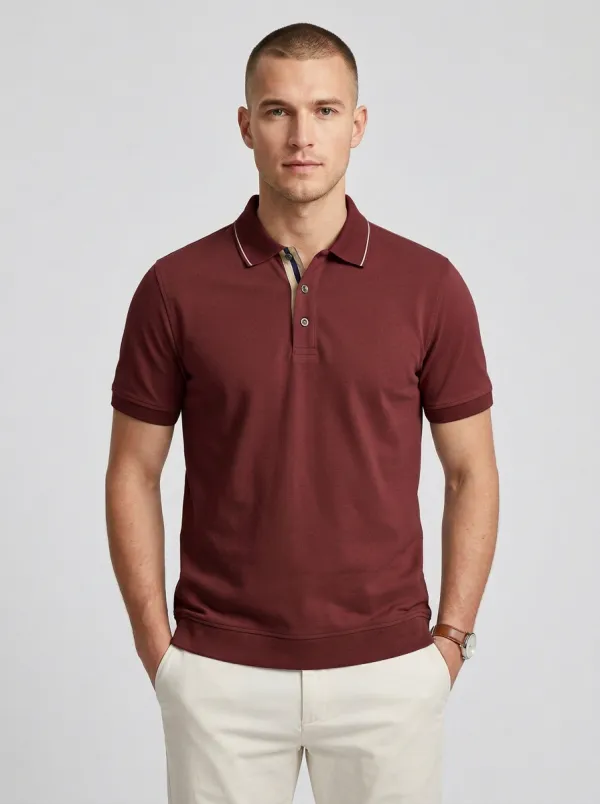 Men's Olive Green Contrast Trim Casual Polo Shirt