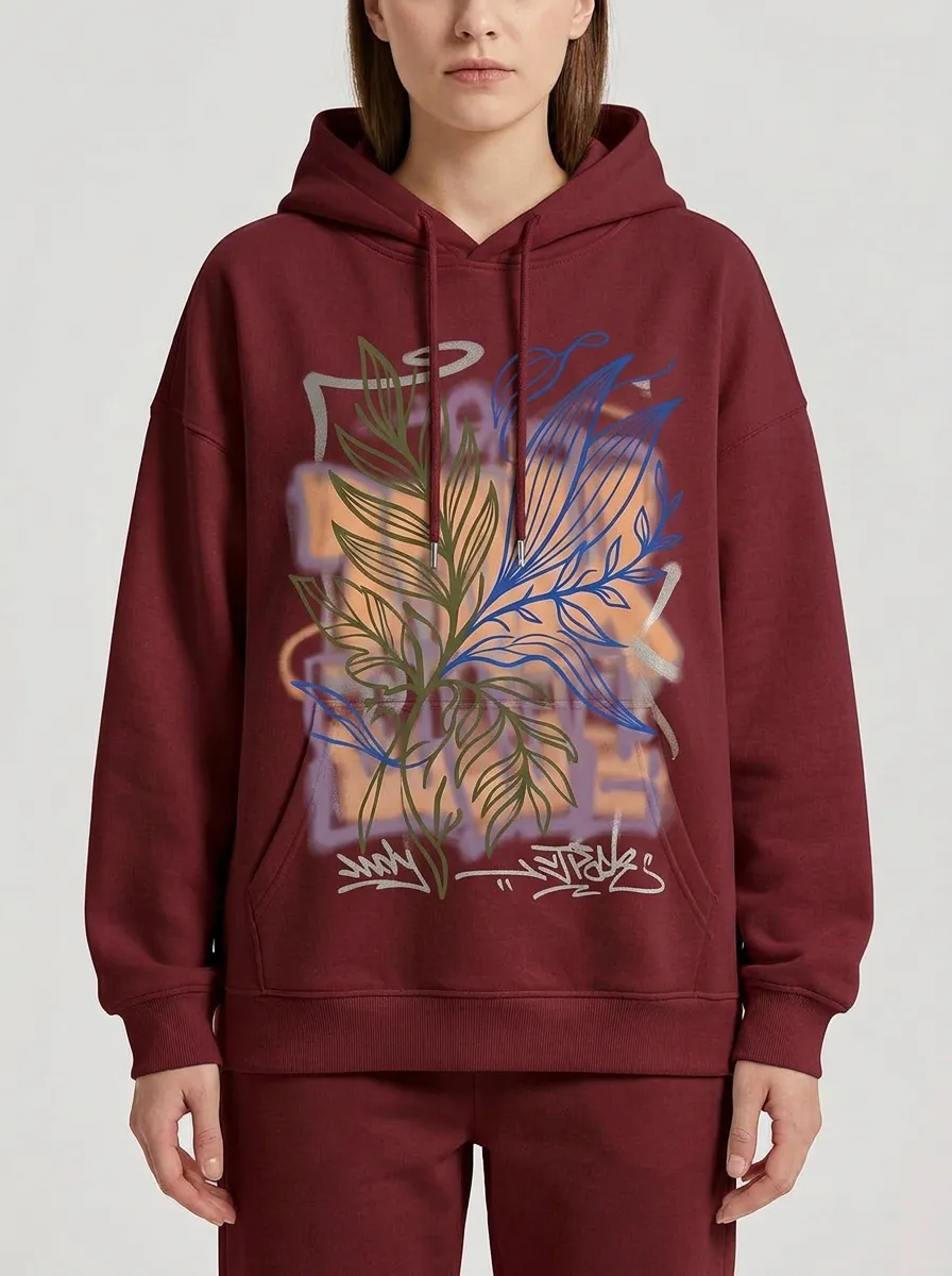 Unisex Botanical Graffiti Art Hoodie