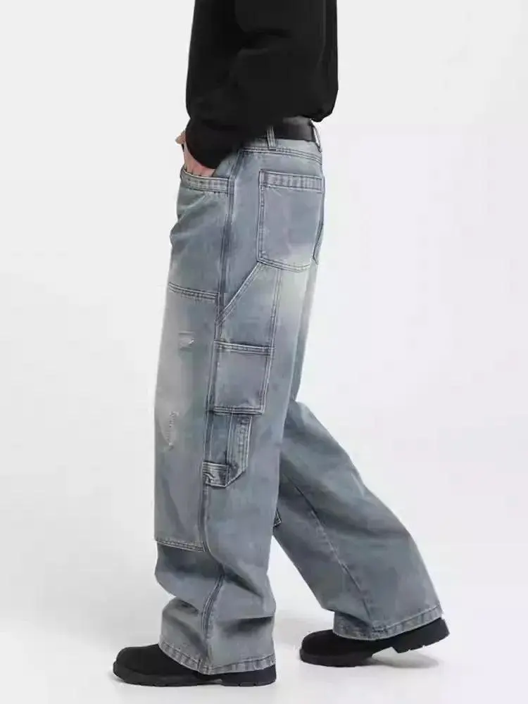 Washed Distressed Workwear Jeans