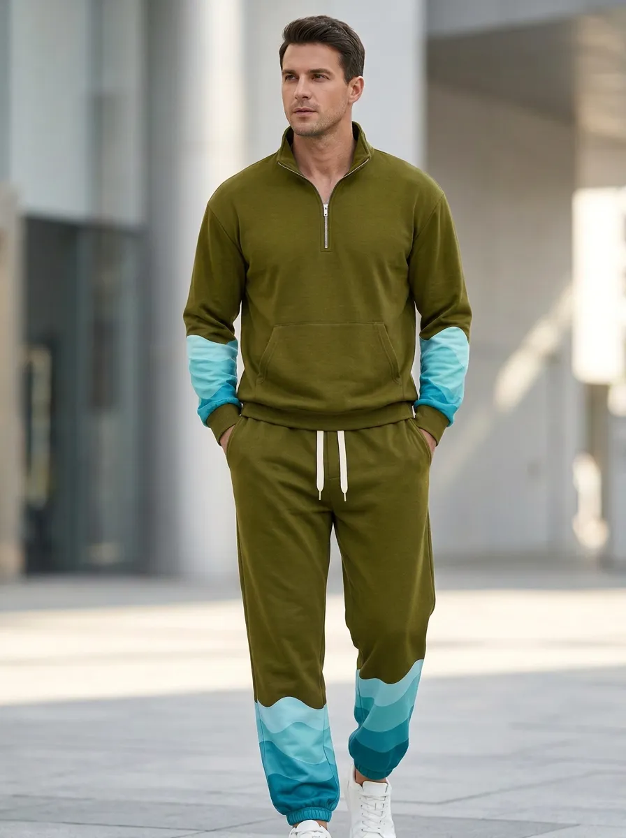 Men's Ocean Wave Pattern Print Jogger Set