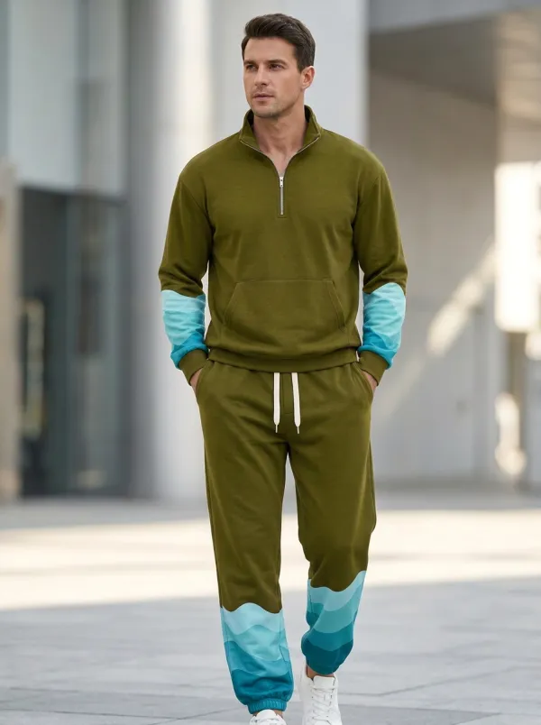 Men's Ocean Wave Pattern Print Jogger Set
