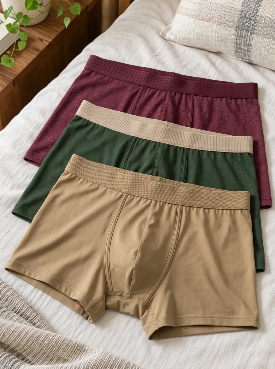 Men's Solid Color Multi-Pack Burgundy Green Khaki Boxer Briefs