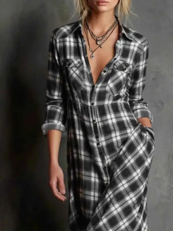 Plus Size Plaid Button Down Maxi Dress