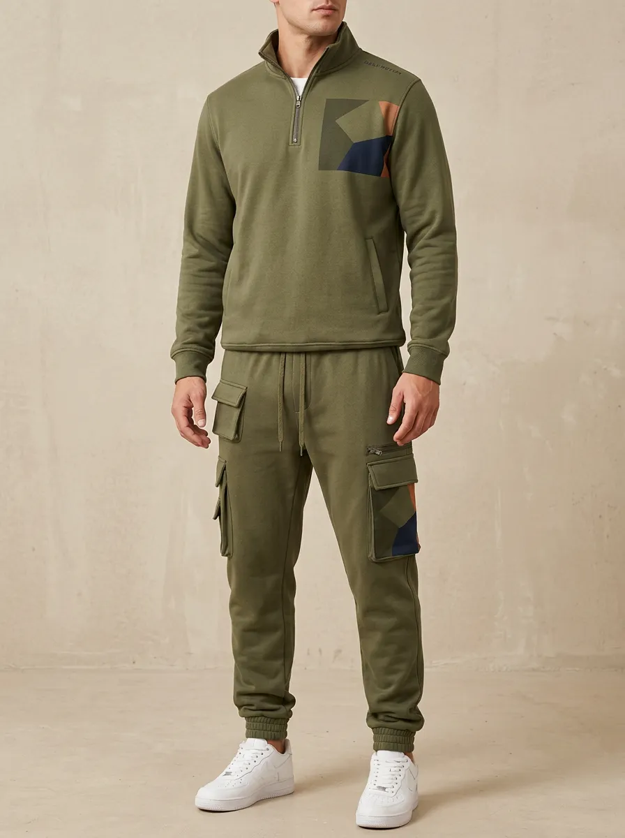 Men's Everyday Geometric Patchwork Print Jogger Set