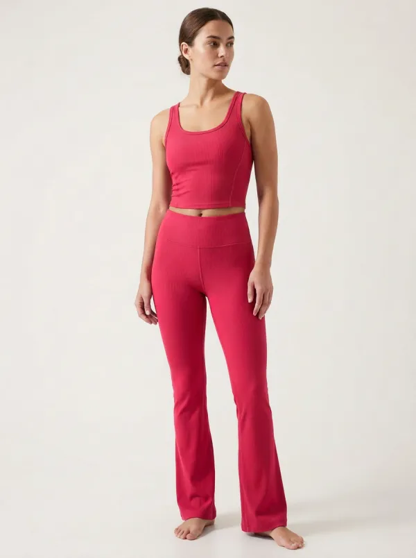Women's Yoga Fitness Ribbed Tank Top Flare Leggings Set