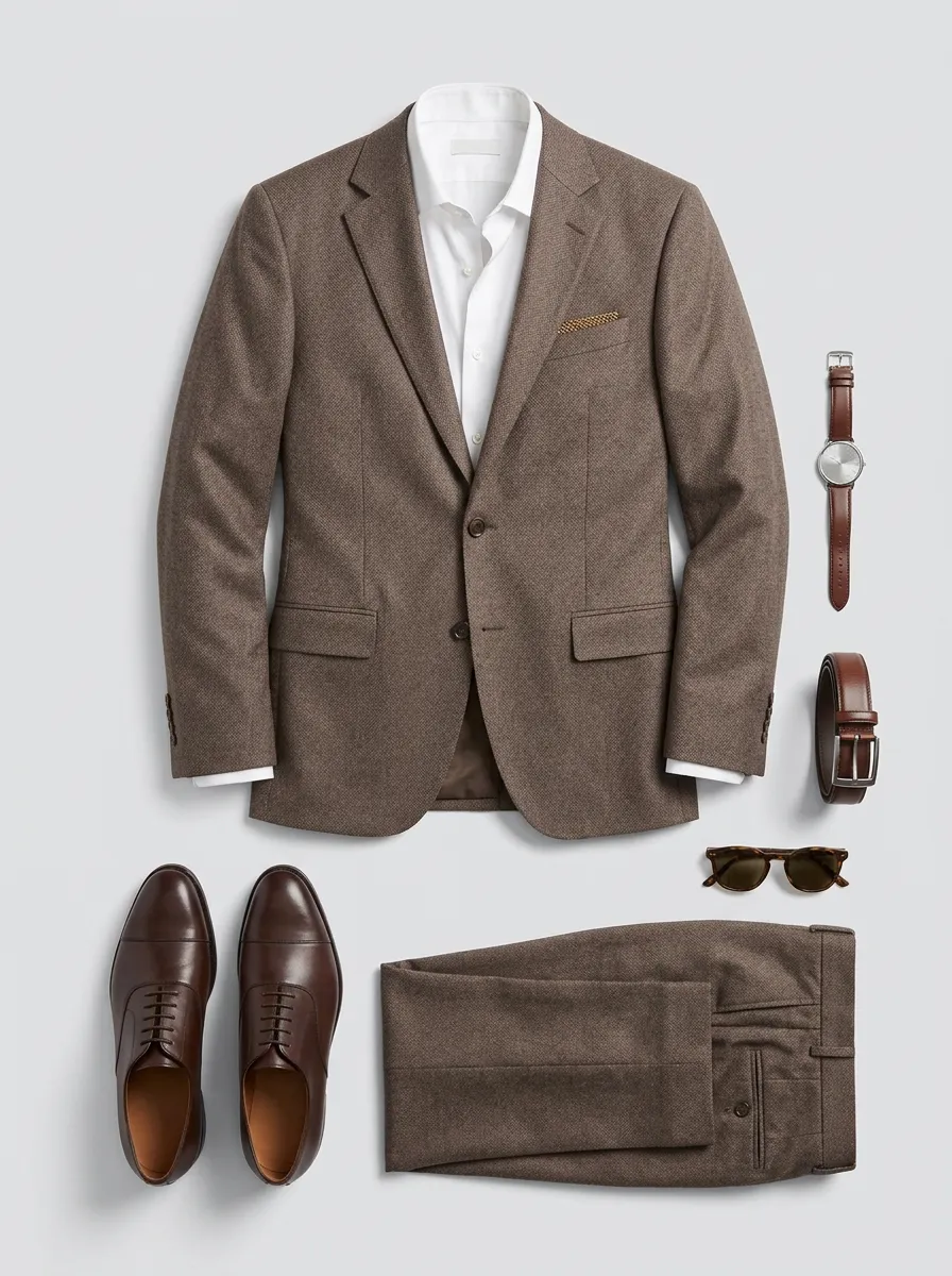 Notch-Lapel Two-Button Textured Straight-Leg Men's Two-Piece Suit Set