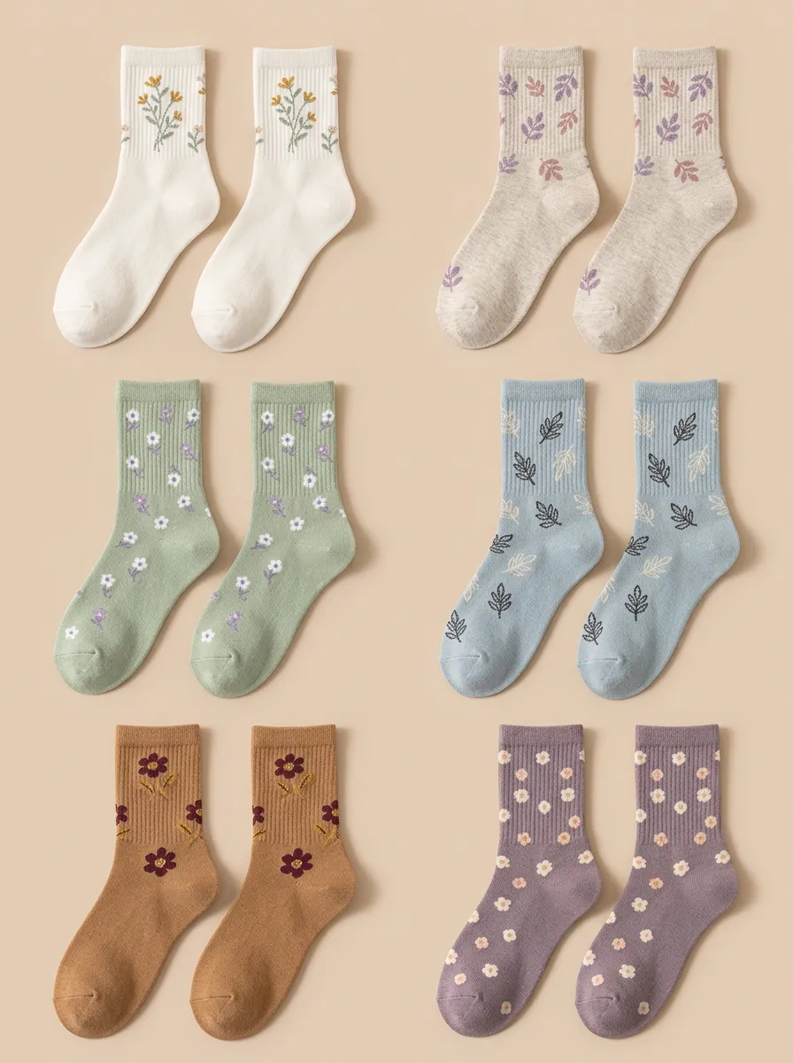 Women's Floral Botanical Mid Calf Socks Six Pair Set