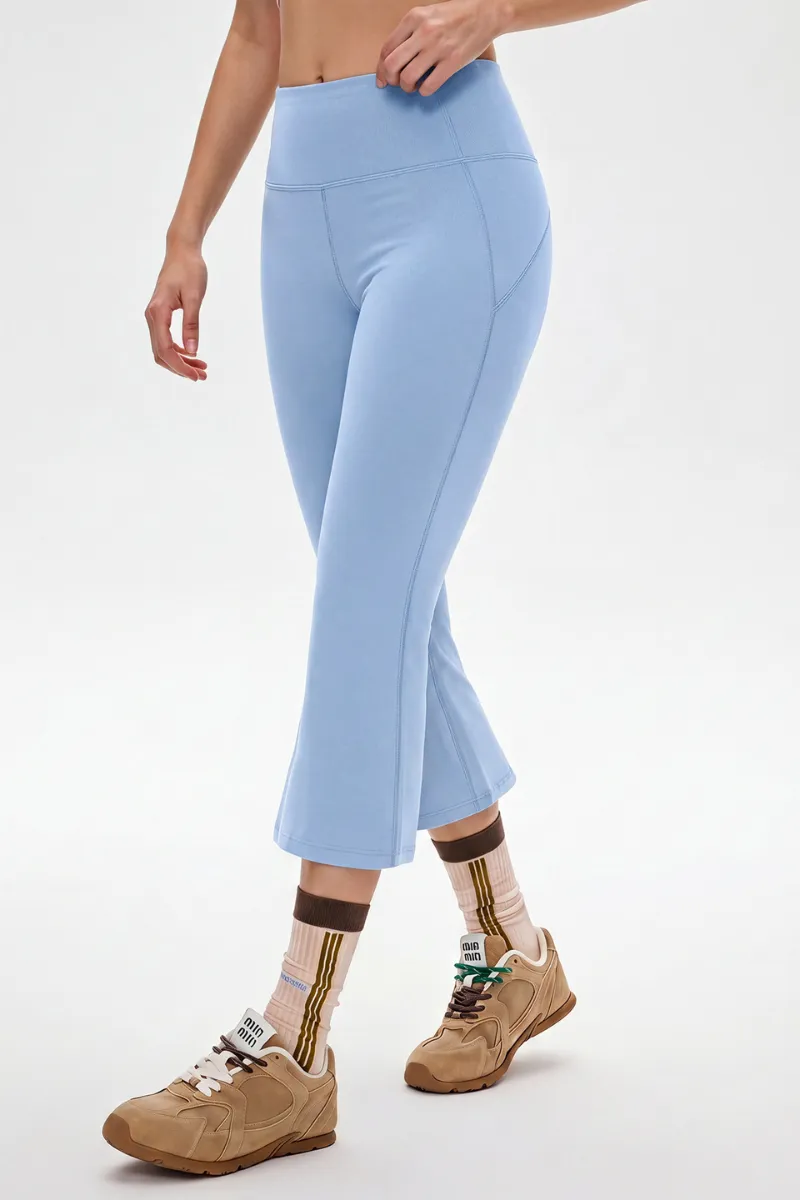 High-Waist Flared Capri Trousers