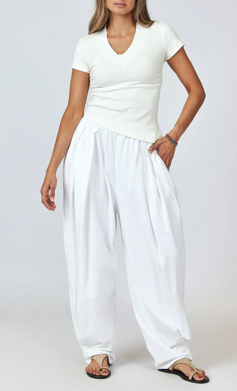 Ribbed Side Ruched T-Shirt