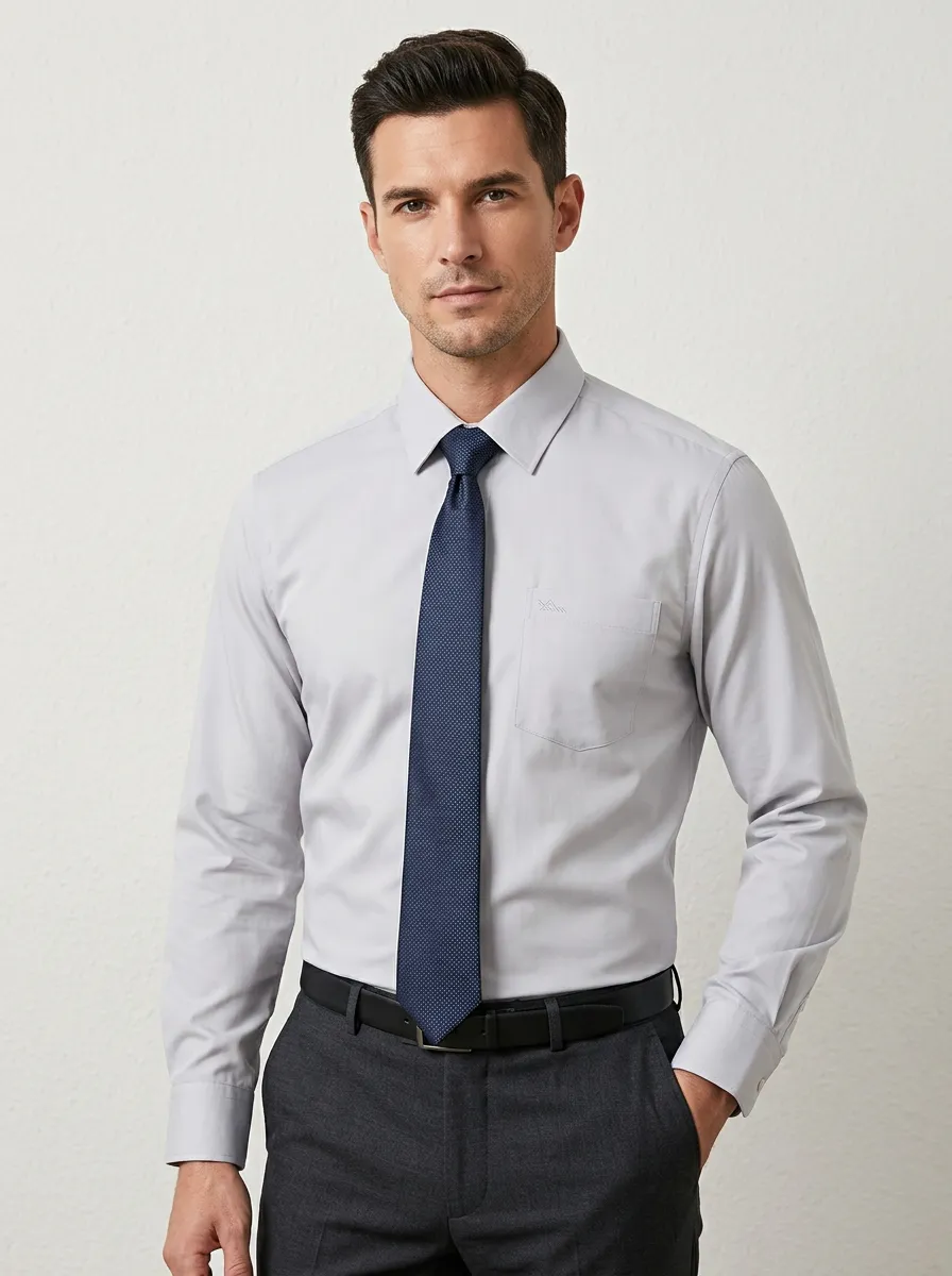 Men's Non-Iron Cotton Solid Grey Formal Long Sleeve Shirt
