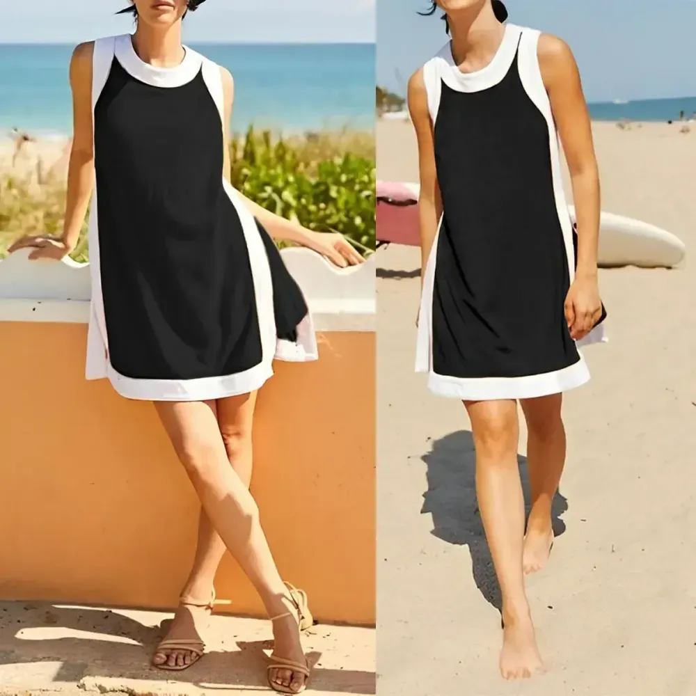 Women’s Color-Blocked Sleeveless Pullover and Shorts Set with Pockets